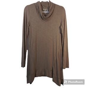 Logo Lori Goldstein Brown Long Sleeve Cowl Neck Tunic Top Size XS